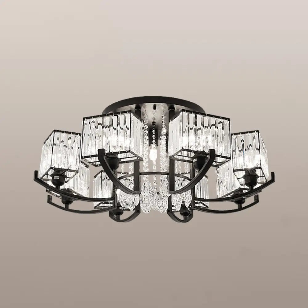 Modern K9 Crystal Semi Flush Mount Ceiling Light: Black Rectangle Fixture For Living Room 11 /