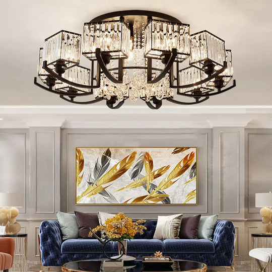 Modern K9 Crystal Semi Flush Mount Ceiling Light: Black Rectangle Fixture For Living Room 15 /