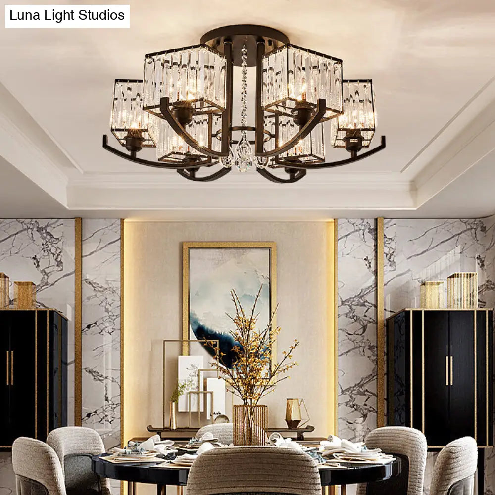 Modern K9 Crystal Semi Flush Mount Ceiling Light: Black Rectangle Fixture For Living Room 6 /