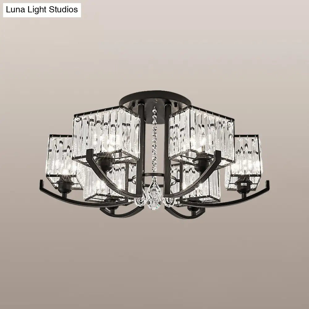 Modern K9 Crystal Semi Flush Mount Ceiling Light: Black Rectangle Fixture For Living Room