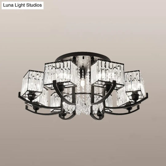 Modern K9 Crystal Semi Flush Mount Ceiling Light: Black Rectangle Fixture For Living Room 11 /