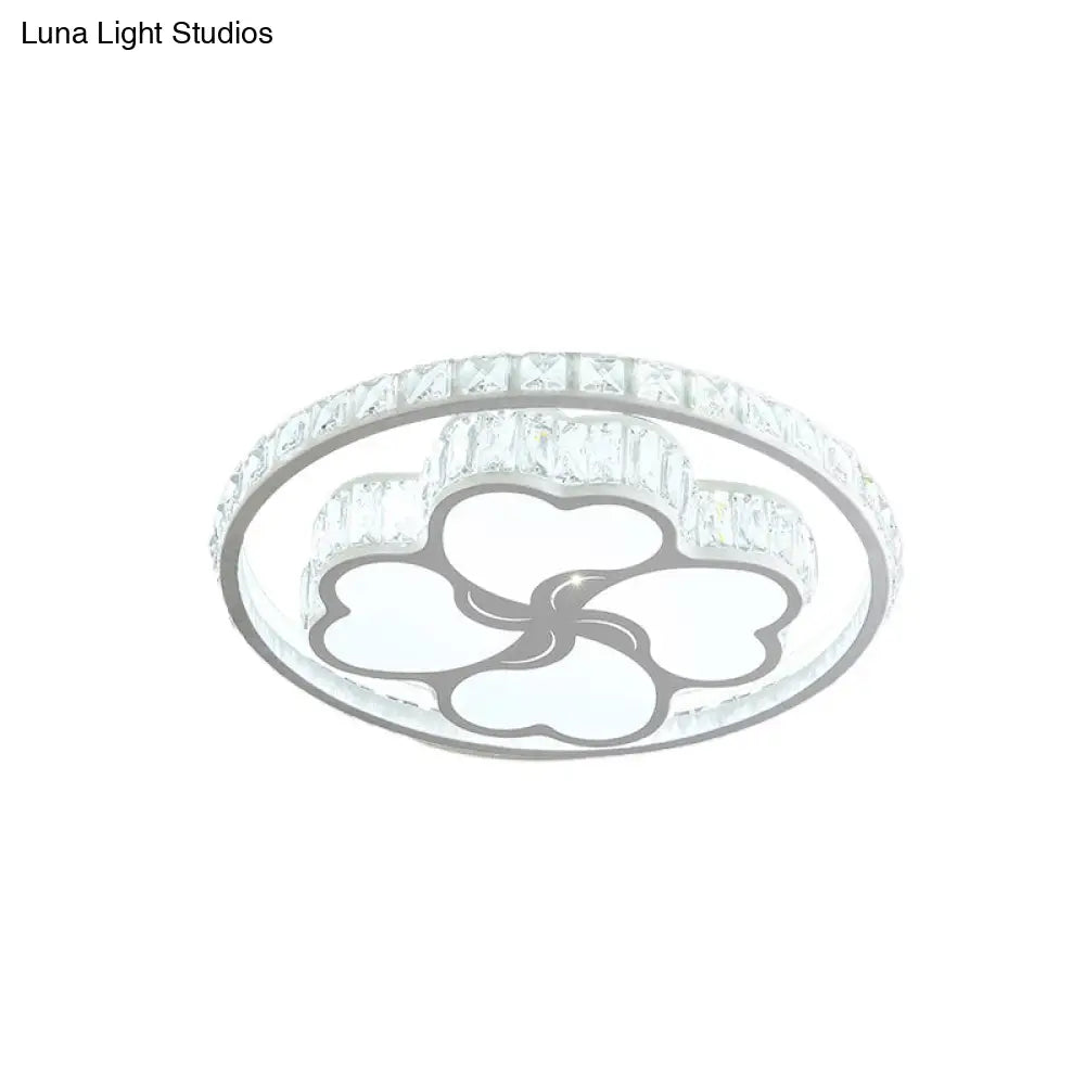 Modern K9 Crystal White Flushmount Ceiling Light With Halo Led And Heart Pattern Design