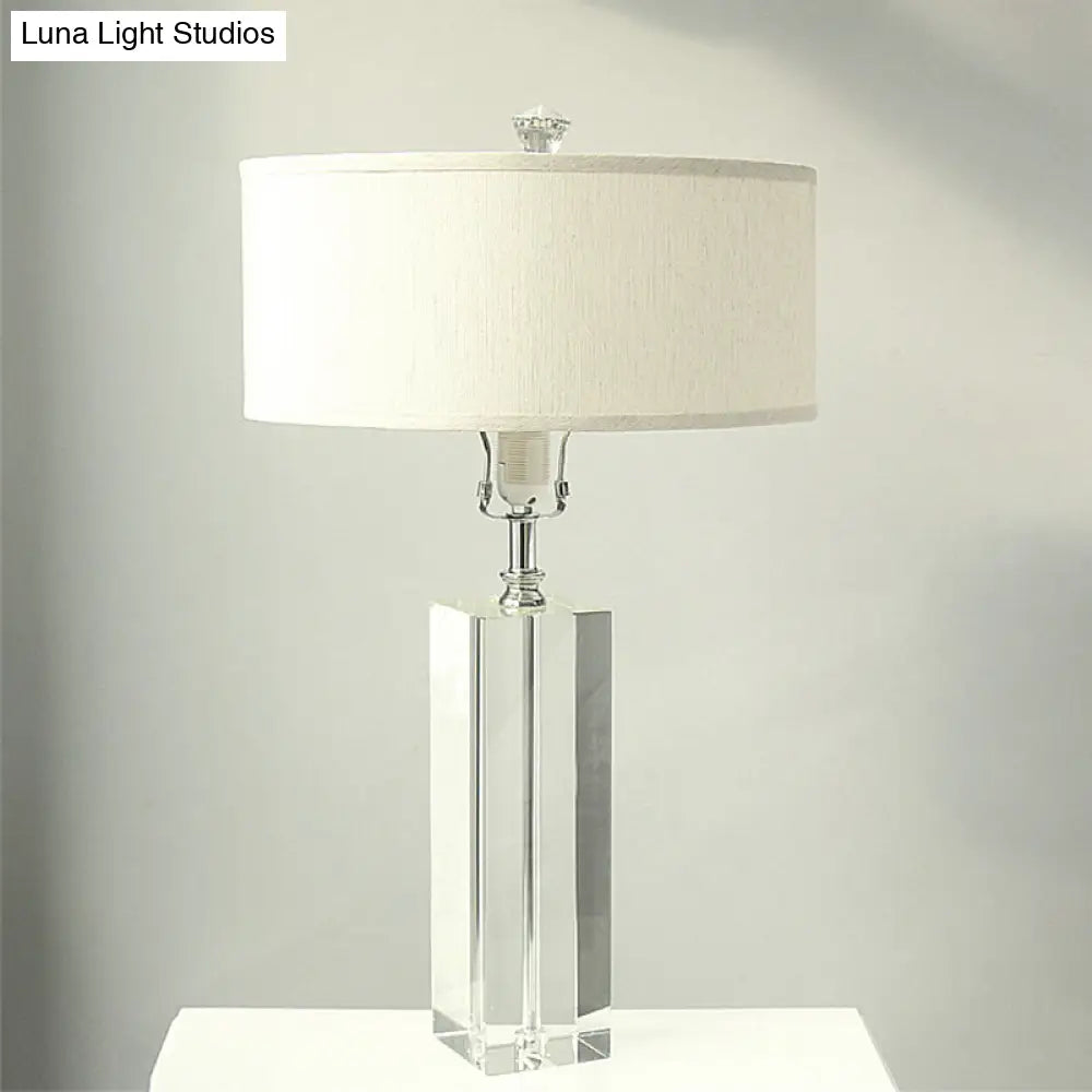 Modern K9 Crystal White Nightstand Lamp For Bedroom - Drum Table Lighting With 1-Bulb