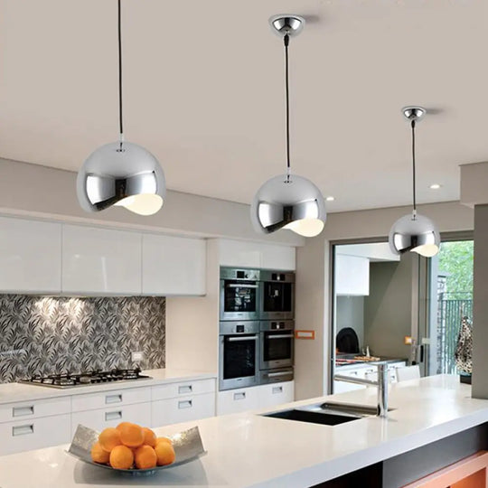 Modern Kitchen Pendant Light With Waveforms Dome Shade In Black/Chrome 8’/12’ Width Chrome / 8’