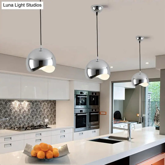 Modern Black/Chrome Kitchen Pendant Light Fixture With Waveforms Dome Metal Shade Hanging Lamp 8/12