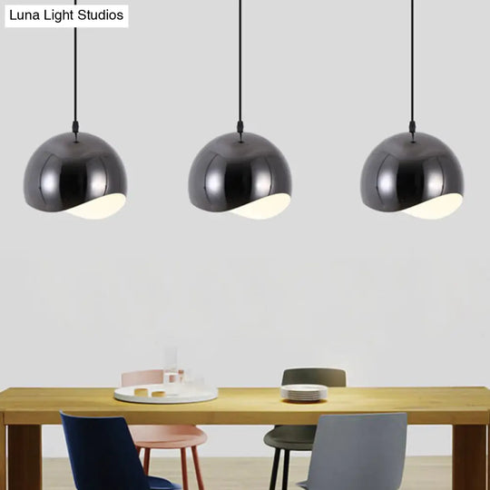 Modern Black/Chrome Kitchen Pendant Light Fixture With Waveforms Dome Metal Shade Hanging Lamp 8/12