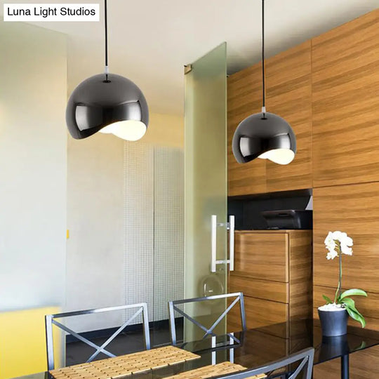 Modern Black/Chrome Kitchen Pendant Light Fixture With Waveforms Dome Metal Shade Hanging Lamp 8/12