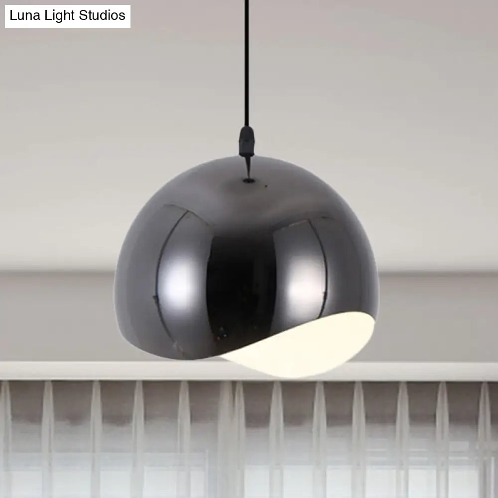 Modern Kitchen Pendant Light With Waveforms Dome Shade In Black/Chrome 8’/12’ Width