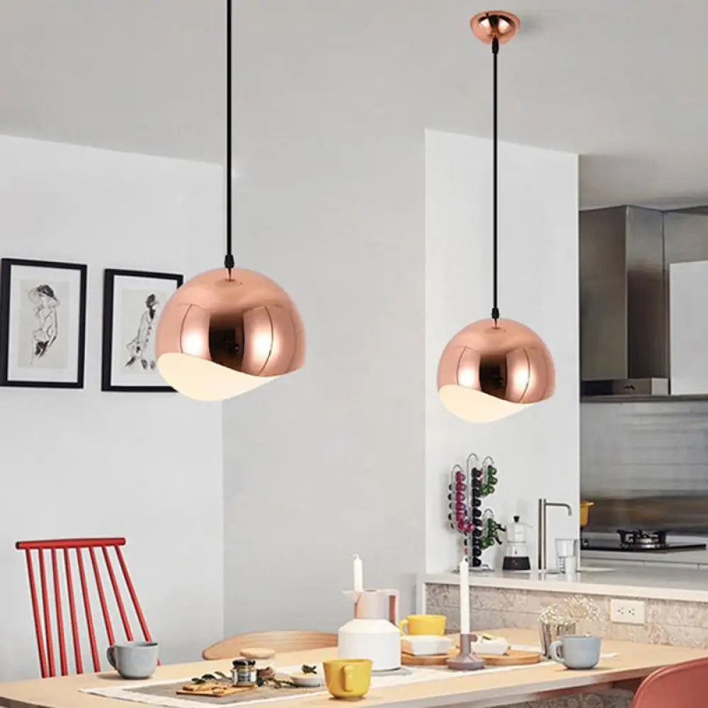 Modern Kitchen Pendant Light With Waveforms Dome Shade In Black/Chrome 8’/12’ Width Rose Gold / 8’