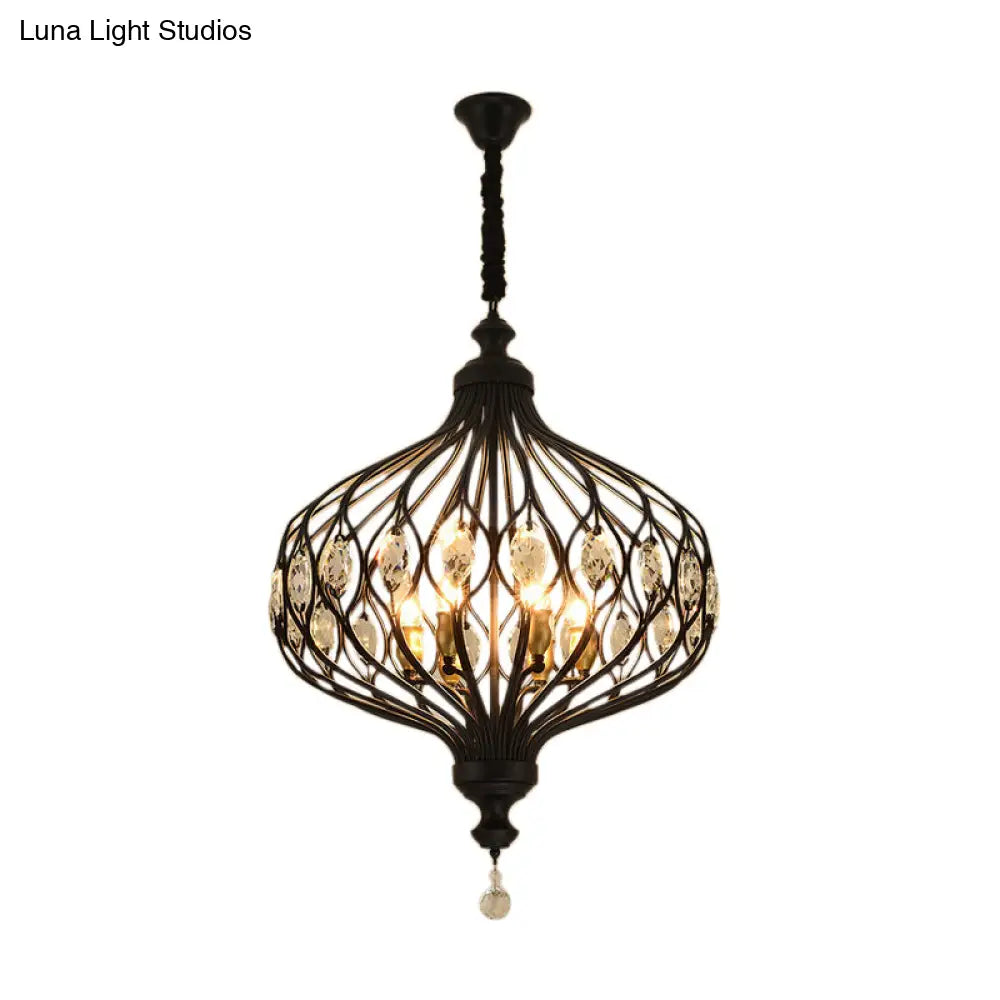 Modern Lantern Metal Pendant Chandelier With Crystal Accent - 4/5 Light Black/Brass