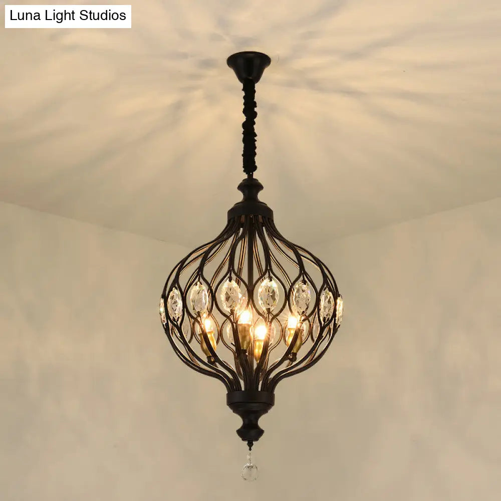 Modern Lantern Metal Pendant Chandelier With Crystal Accent - 4/5 Light Black/Brass