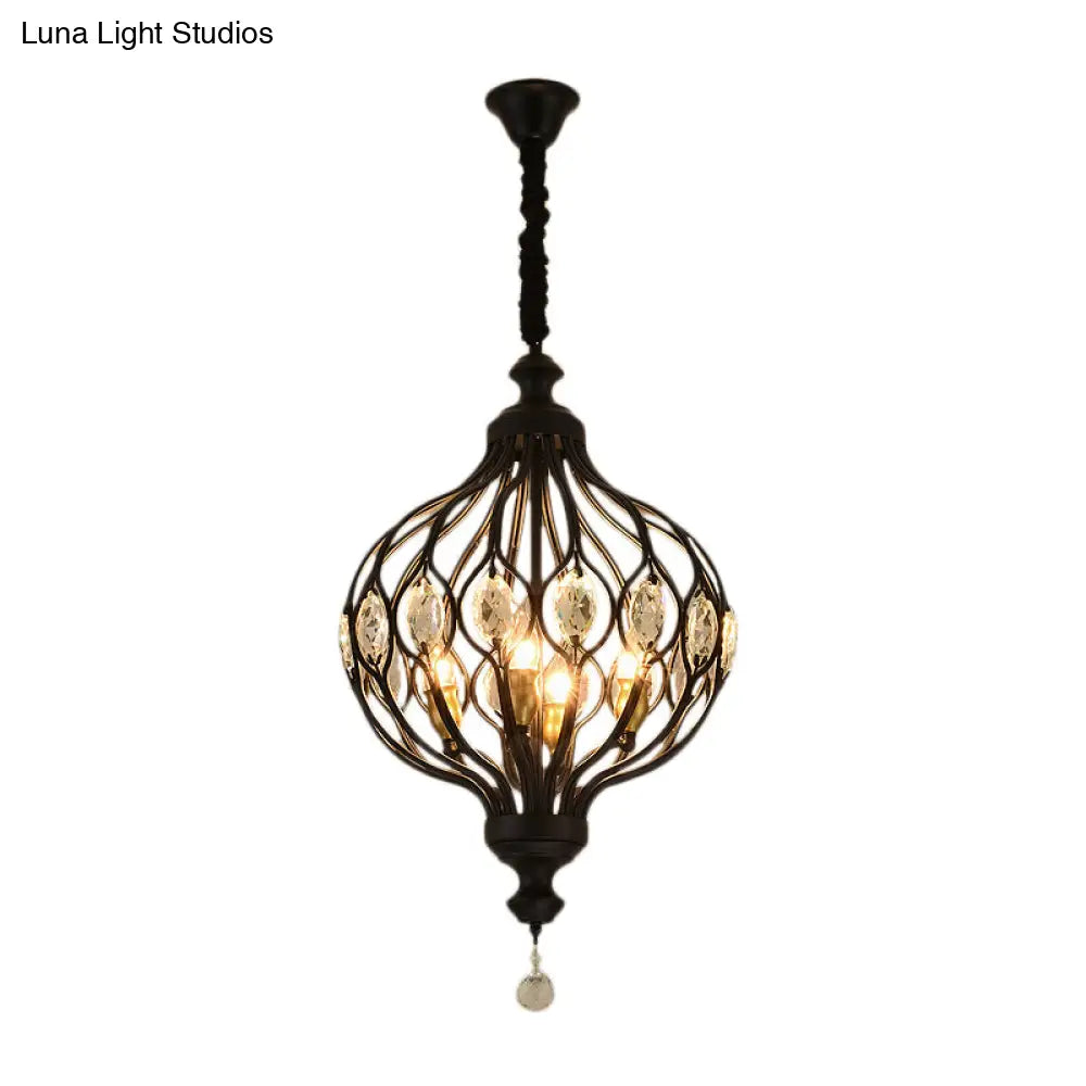 Modern Lantern Metal Pendant Chandelier With Crystal Accent - 4/5 Light Black/Brass