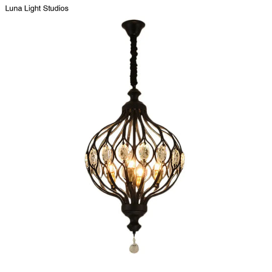 Modern Lantern Metal Pendant Chandelier With Crystal Accent - 4/5 Light Black/Brass