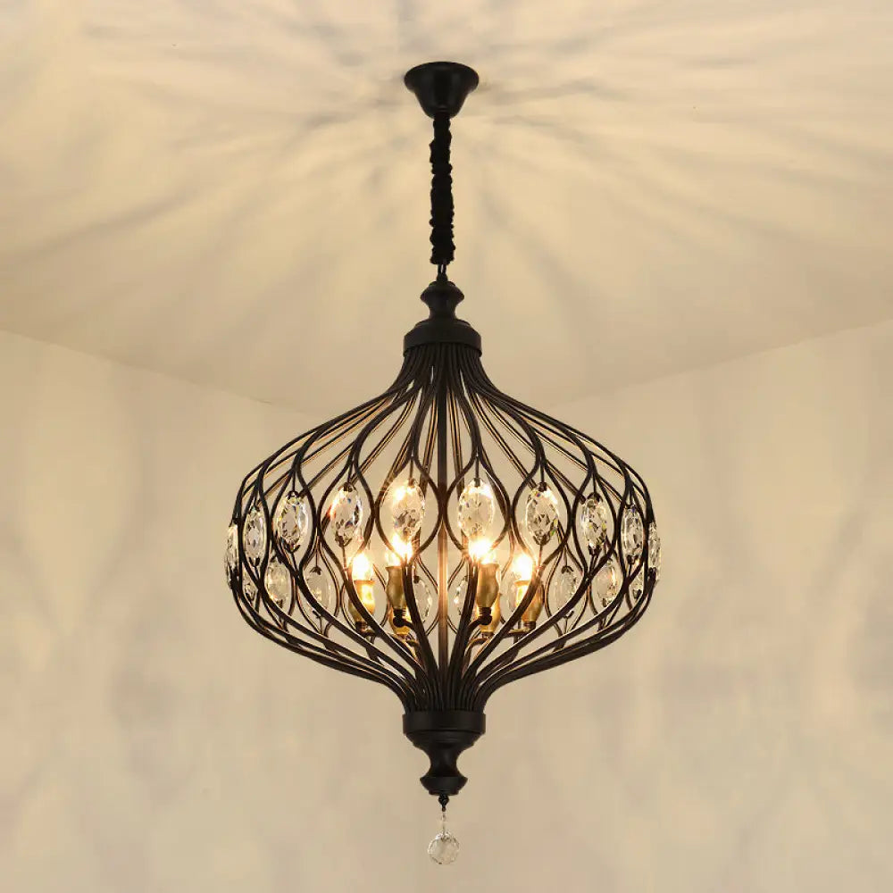 Modern Lantern Metal Pendant Chandelier With Crystal Accent - 4/5 Light Black/Brass 6 / Black