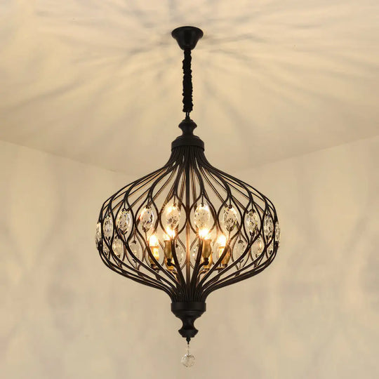 Modern Lantern Metal Pendant Chandelier With Crystal Accent - 4/5 Light Black/Brass 6 / Black