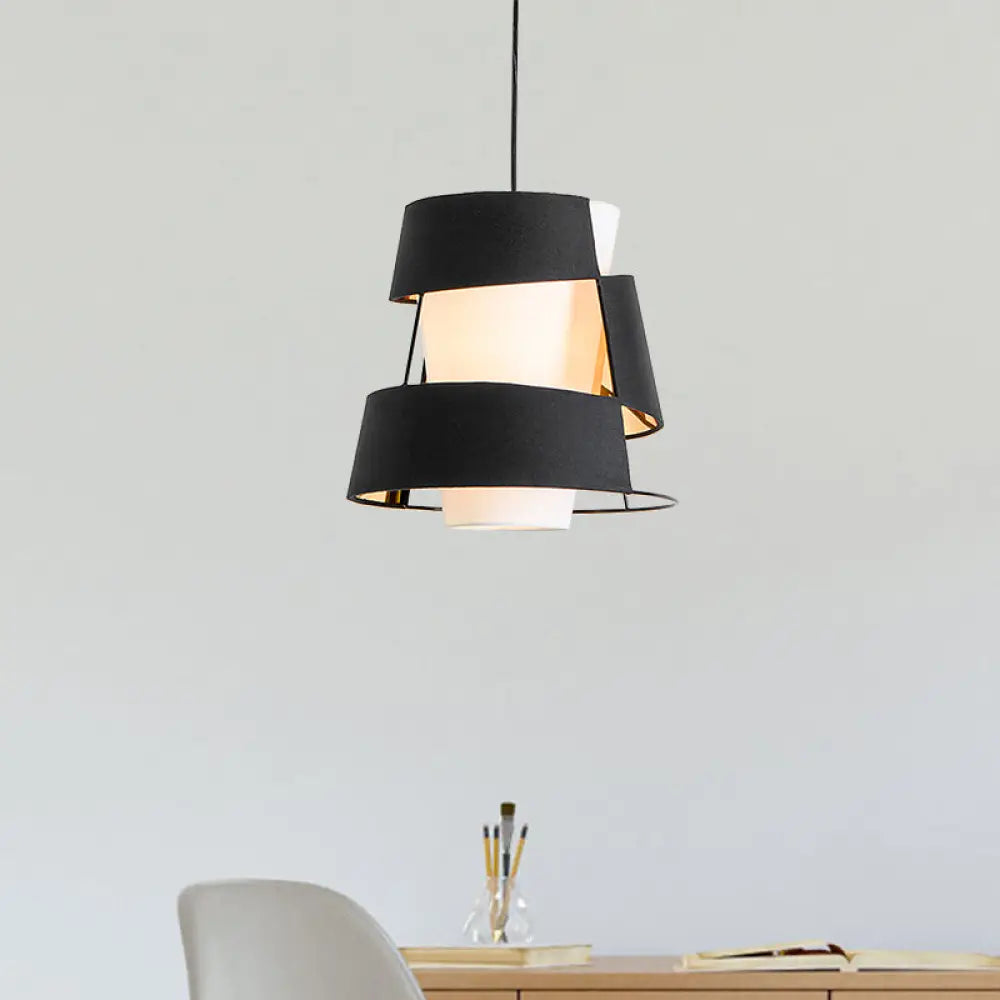 Modern Laser Cut Design Metal Pendant Lamp - White/Black Barrel Hanging Light With 1 Bulb Black