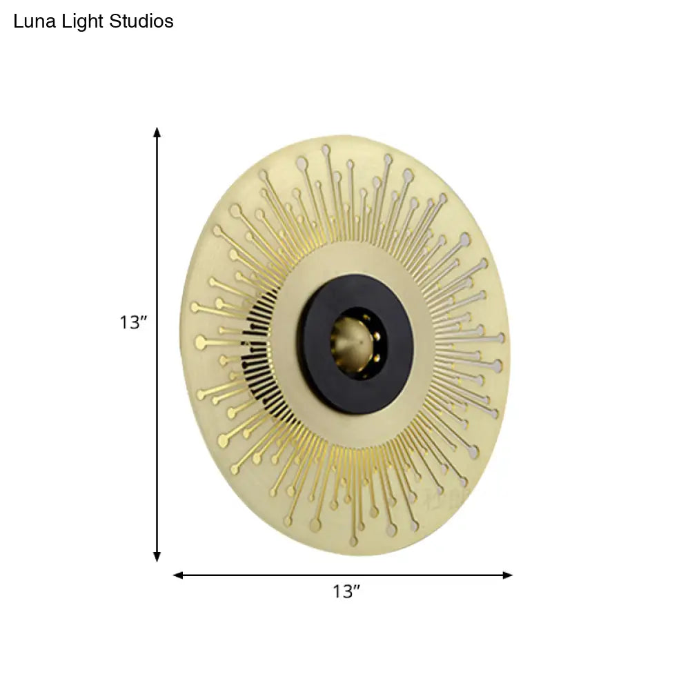 Modern Laser-Cut Disk Wall Sconce With Led Lighting In Gold