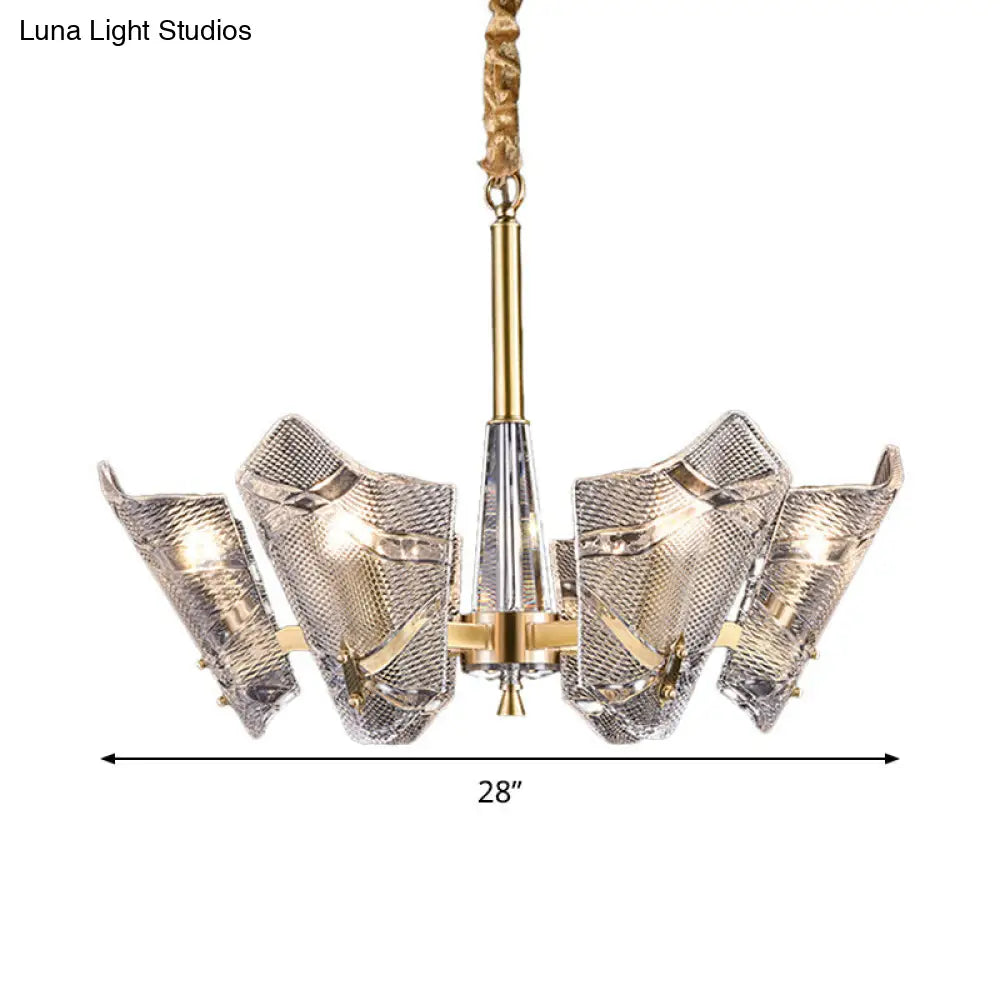 Postmodern Brass Chandelier With Clear Lattice Glass Shield 6/8 Heads Light Fixture