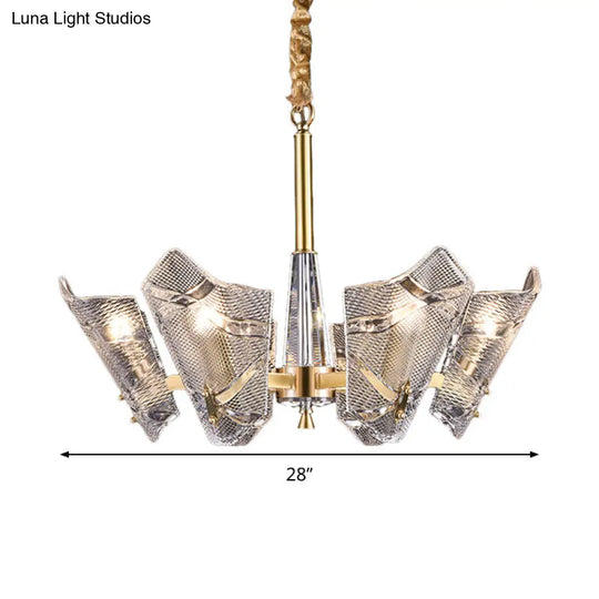 Postmodern Brass Chandelier With Clear Lattice Glass Shield 6/8 Heads Light Fixture