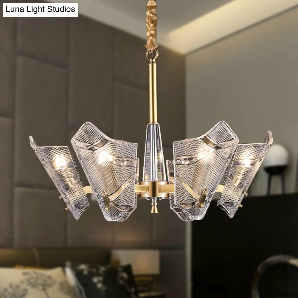 Postmodern Brass Chandelier With Clear Lattice Glass Shield 6/8 Heads Light Fixture