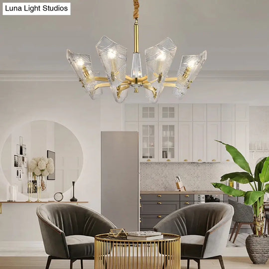 Modern Lattice Glass Shield Hanging Lamp: 6/8 Heads Brass Chandelier