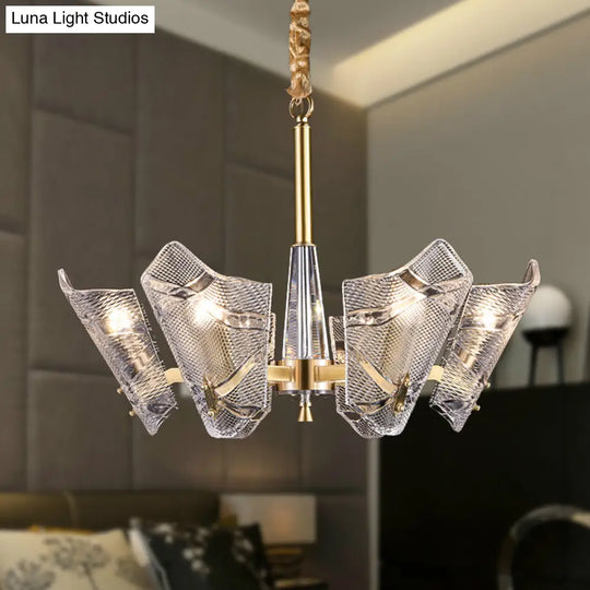 Modern Lattice Glass Shield Hanging Lamp: 6/8 Heads Brass Chandelier