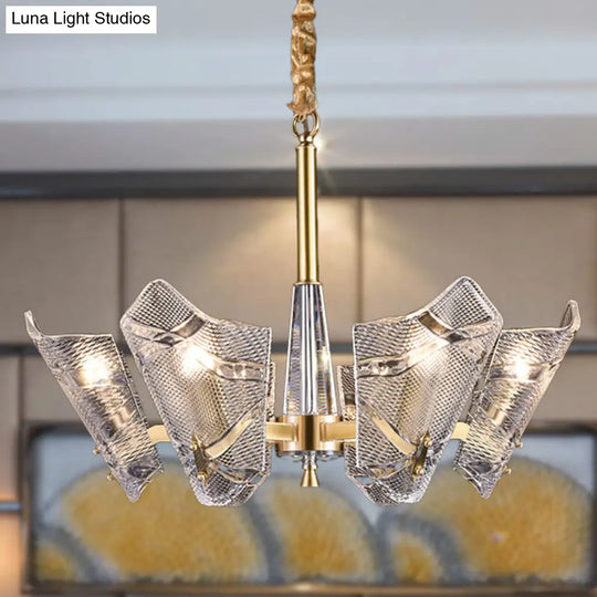 Postmodern Brass Chandelier With Clear Lattice Glass Shield 6/8 Heads Light Fixture