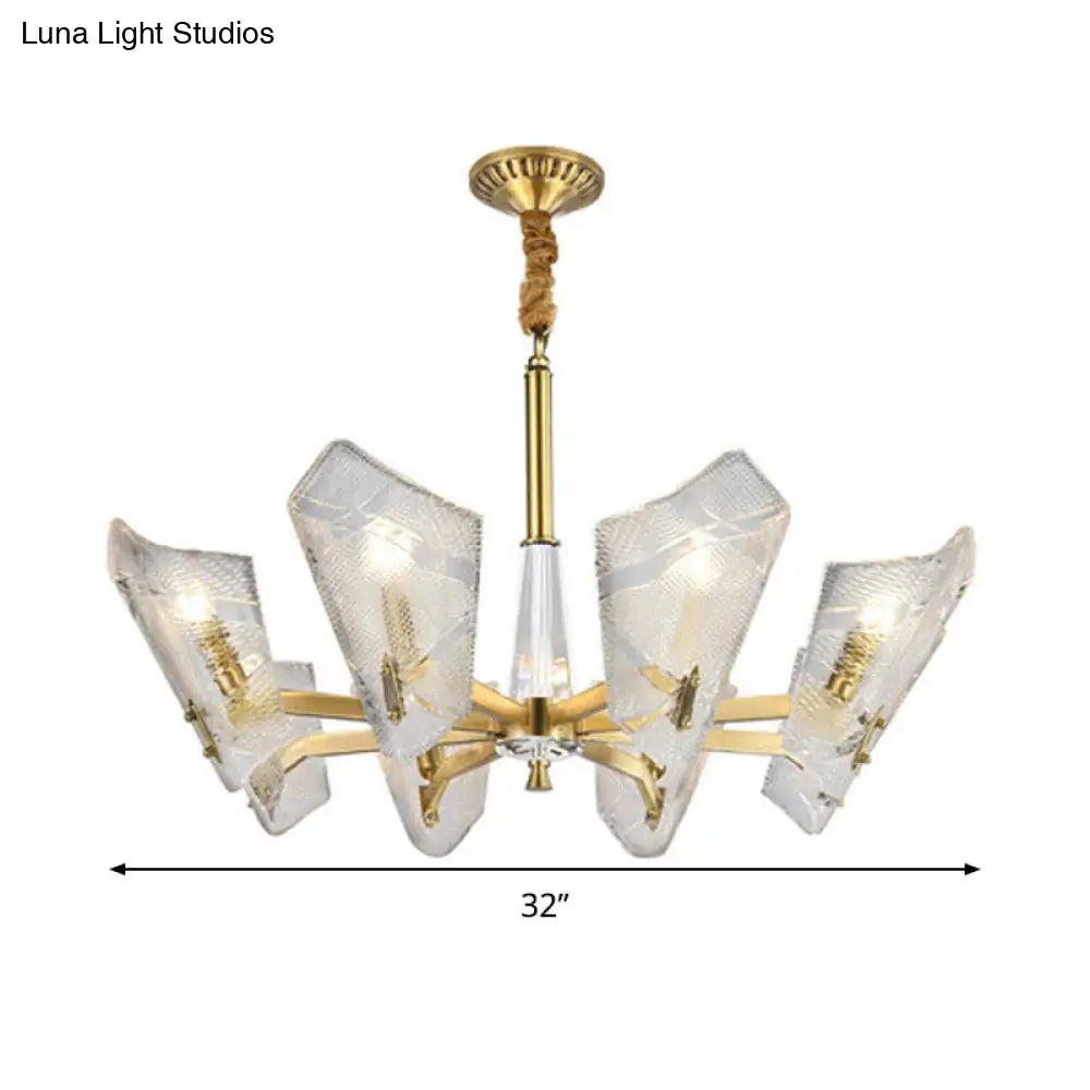 Postmodern Brass Chandelier With Clear Lattice Glass Shield 6/8 Heads Light Fixture