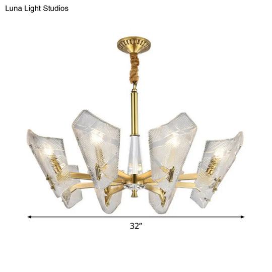 Postmodern Brass Chandelier With Clear Lattice Glass Shield 6/8 Heads Light Fixture