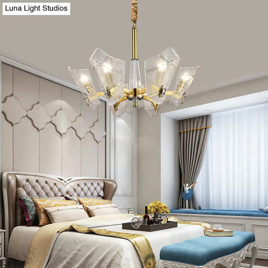 Modern Lattice Glass Shield Hanging Lamp: 6/8 Heads Brass Chandelier