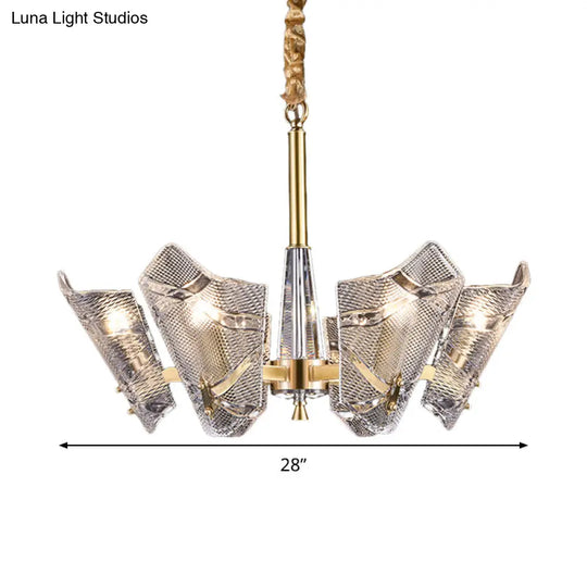 Modern Lattice Glass Shield Hanging Lamp: 6/8 Heads Brass Chandelier