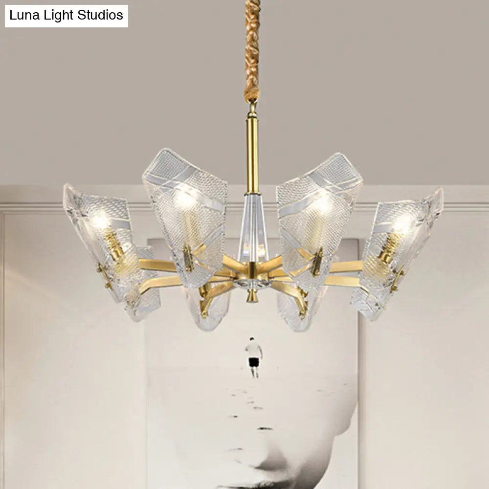 Postmodern Brass Chandelier With Clear Lattice Glass Shield 6/8 Heads Light Fixture 8 /