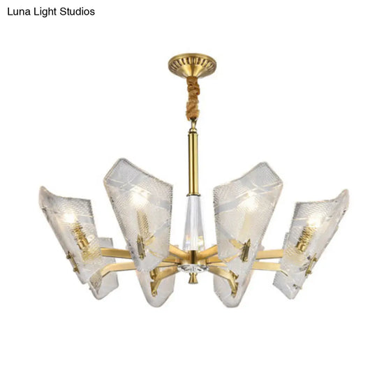 Postmodern Brass Chandelier With Clear Lattice Glass Shield 6/8 Heads Light Fixture