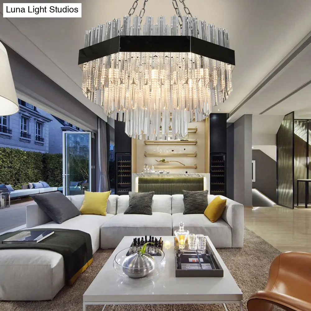 Modern Layered Chandelier Pendant Light With Crystal Bevels - 10 Bulbs In Silver