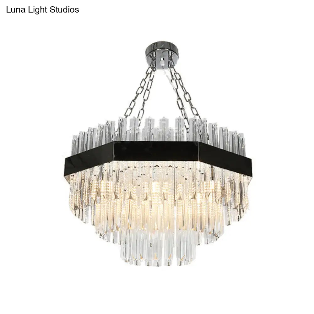 Modern Silver Crystal Chandelier Pendant Light - Layered Design With 10 Bulbs