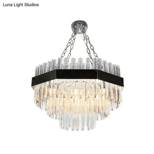 Modern Silver Crystal Chandelier Pendant Light - Layered Design With 10 Bulbs