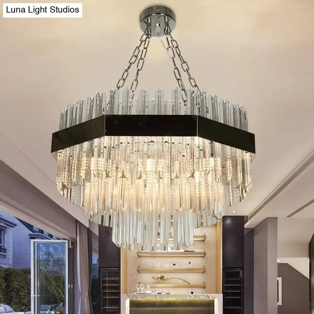 Modern Silver Crystal Chandelier Pendant Light - Layered Design With 10 Bulbs