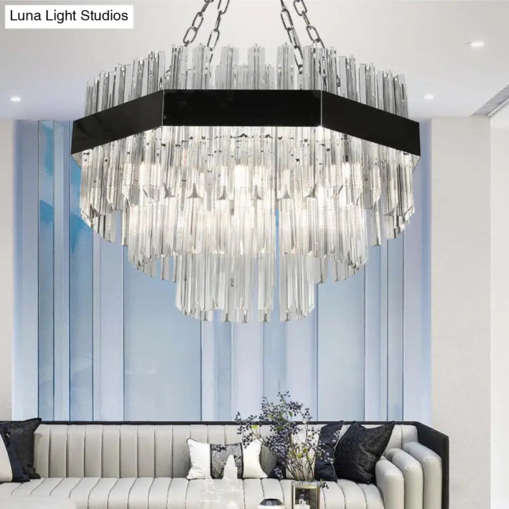 Modern Silver Crystal Chandelier Pendant Light - Layered Design With 10 Bulbs