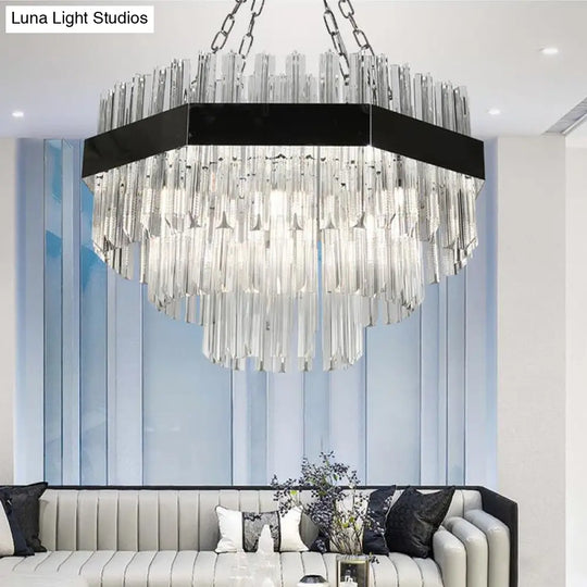 Modern Layered Chandelier Pendant Light With Crystal Bevels - 10 Bulbs In Silver