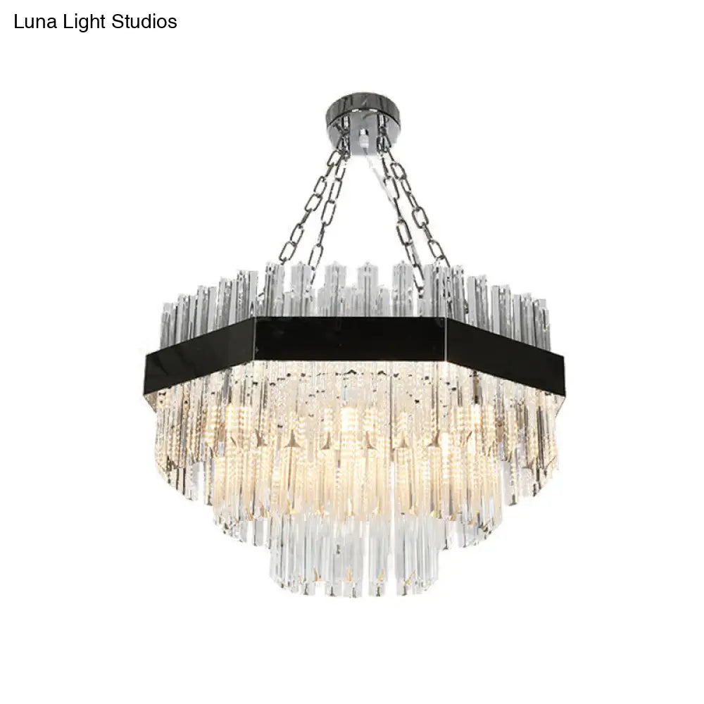 Modern Layered Chandelier Pendant Light With Crystal Bevels - 10 Bulbs In Silver