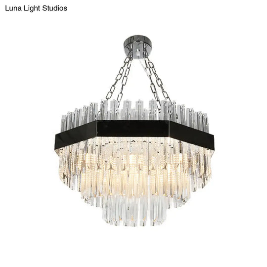 Modern Layered Chandelier Pendant Light With Crystal Bevels - 10 Bulbs In Silver