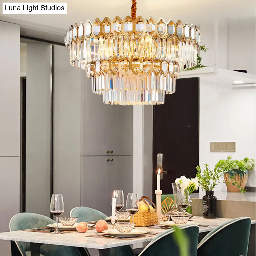 Contemporary Gold Chandelier With 8 Lights & Clear Crystal Prisms - Modern Lighting Fixture