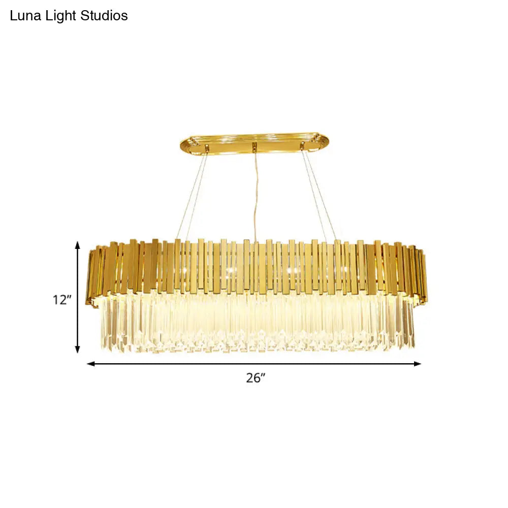 Modern Layered Metal Chandelier Lamp - 6-Light Golden Hanging Light With Crystal Icicles 26/35.5/39