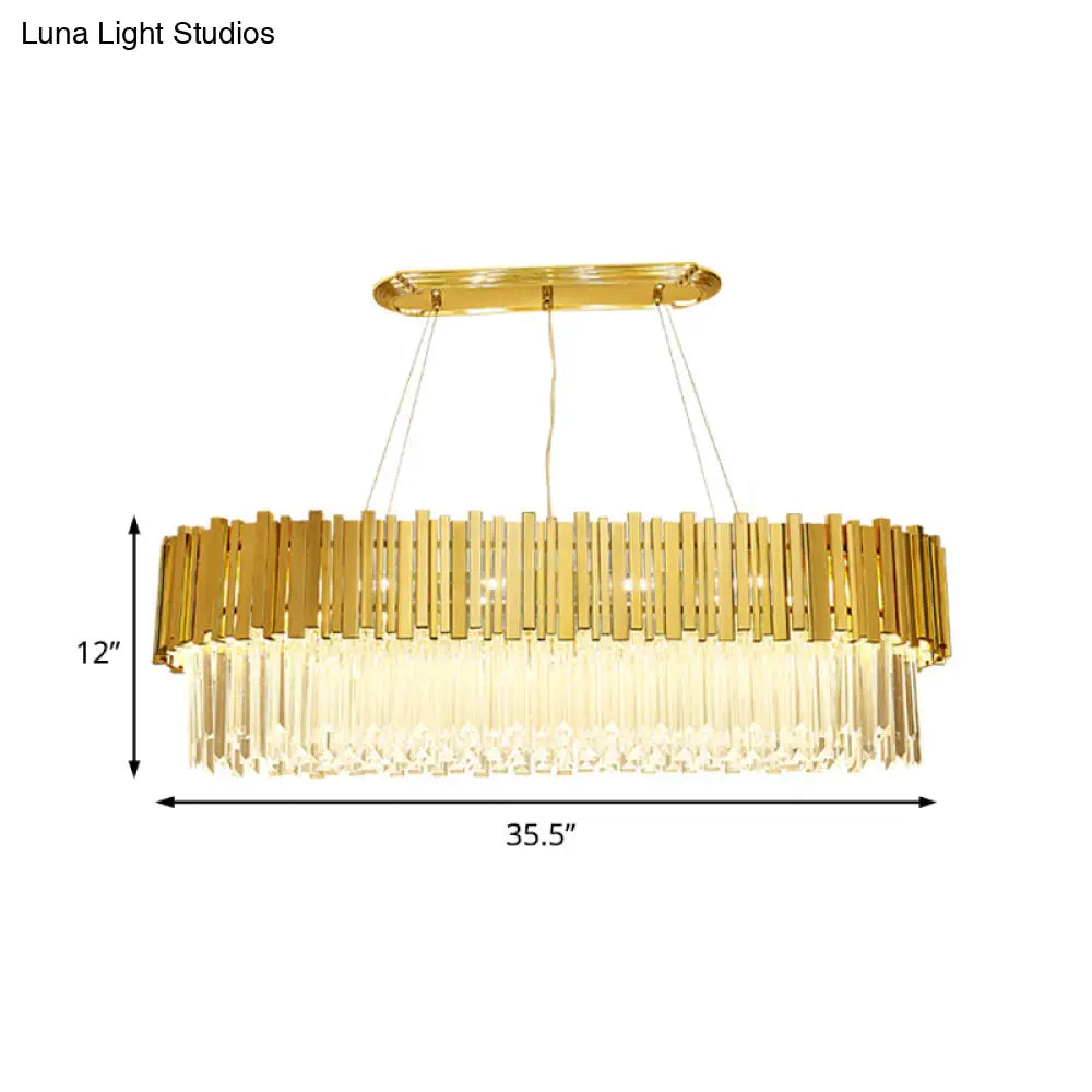 Modern Layered Metal Chandelier Lamp - 6-Light Golden Hanging Light With Crystal Icicles 26/35.5/39