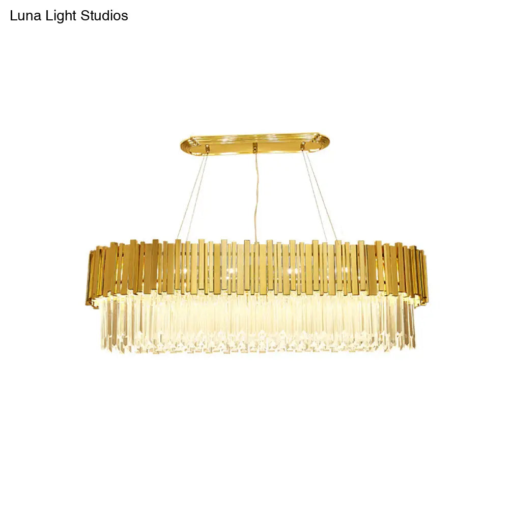 Modern Layered Metal Chandelier Lamp - 6-Light Golden Hanging Light With Crystal Icicles 26/35.5/39