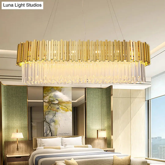 Modern Layered Metal Chandelier Lamp - 6-Light Golden Hanging Light With Crystal Icicles 26/35.5/39