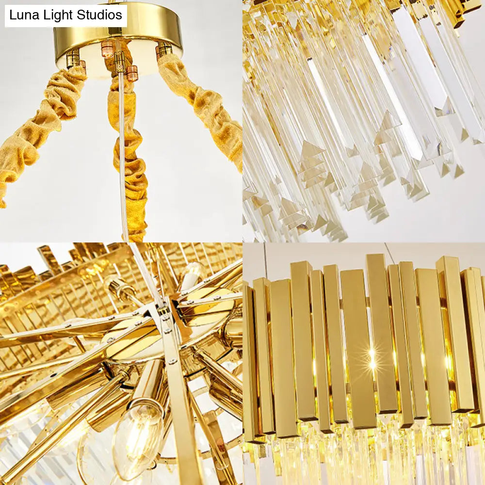 Modern Layered Metal Chandelier Lamp - 6-Light Golden Hanging Light With Crystal Icicles 26/35.5/39