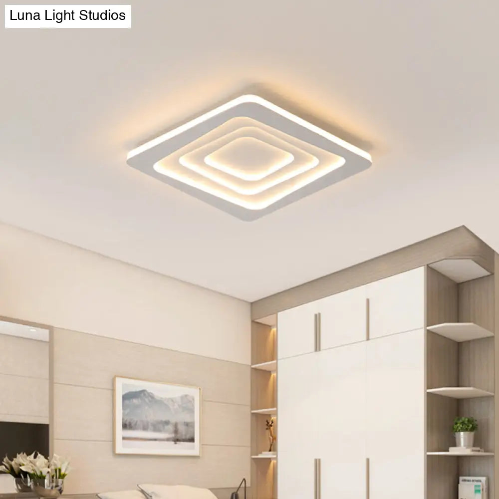 Modern Layered Square Ceiling Light - Led Flush Mount Lamp With Stepless Dimming Remote Control