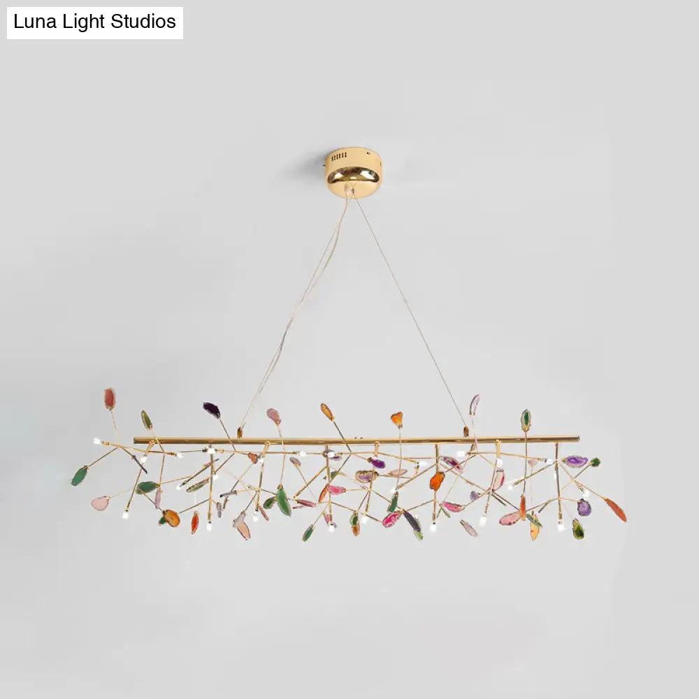 Modern Led Leaf Agate Pendant Chandelier In Gold - Perfect For Living Rooms / Small B