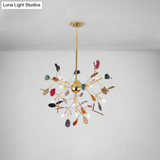 Modern Leaf Agate Pendant Chandelier - Led Gold Hanging Light For Living Room